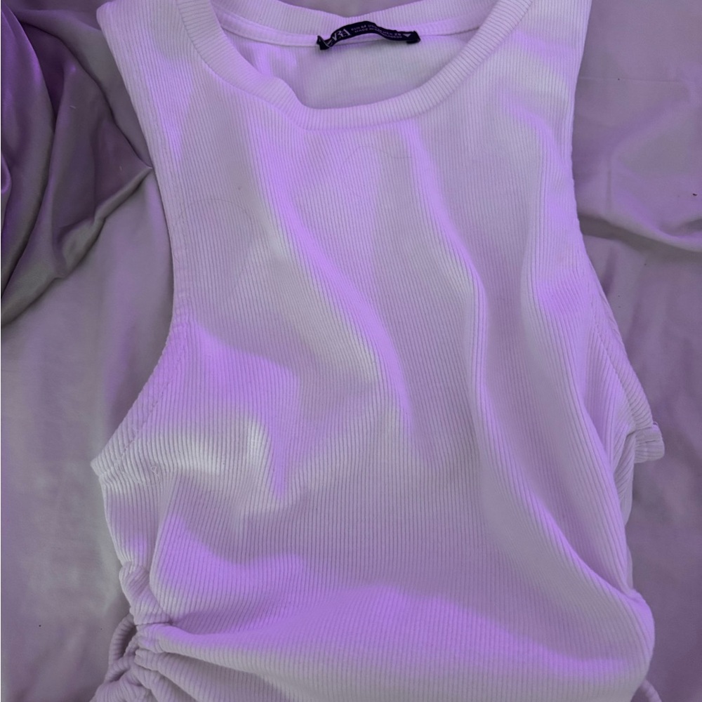 Zara White Ruched Muscle Tee